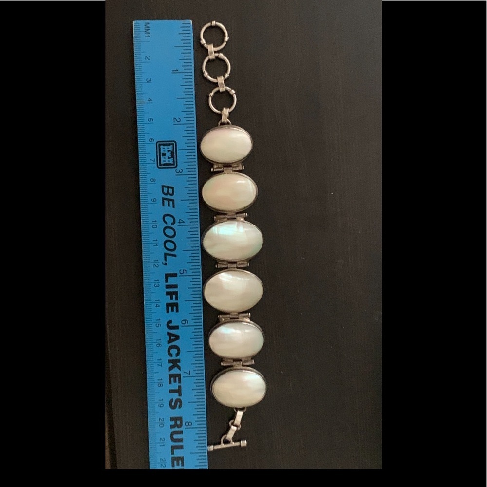 Vintage Sterling silver mother of Pearl adjustable bracelet.